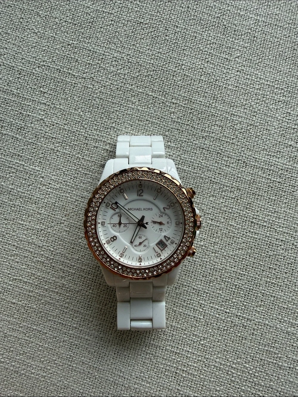 Michael Kors White and Rose Gold Crystal-Accent Women's Watch